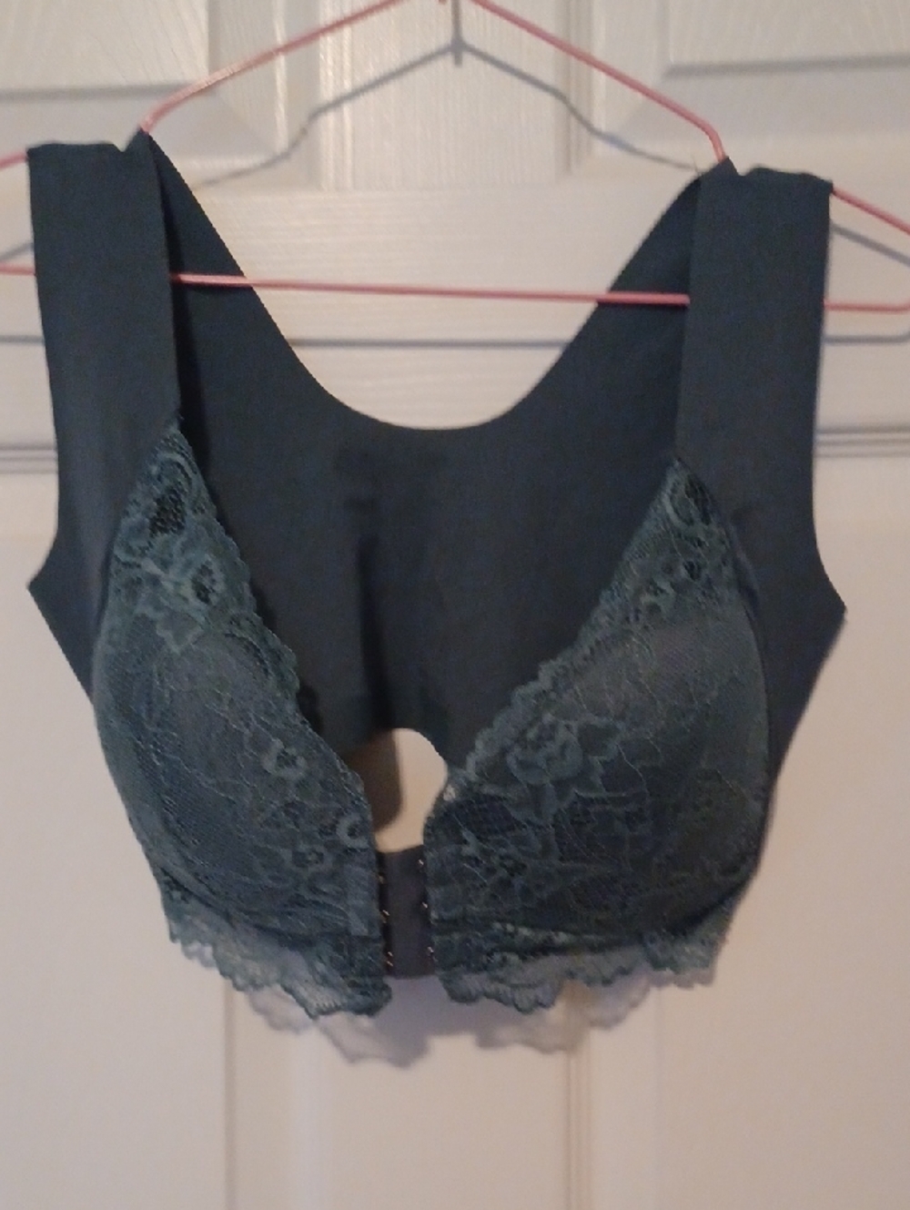 - Lace Front-Closure Comfort Bra in Dark Teal - Women's Intimates Size Large